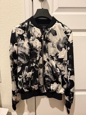 Forever 21 Black & White Floral Print Bomber Jacket